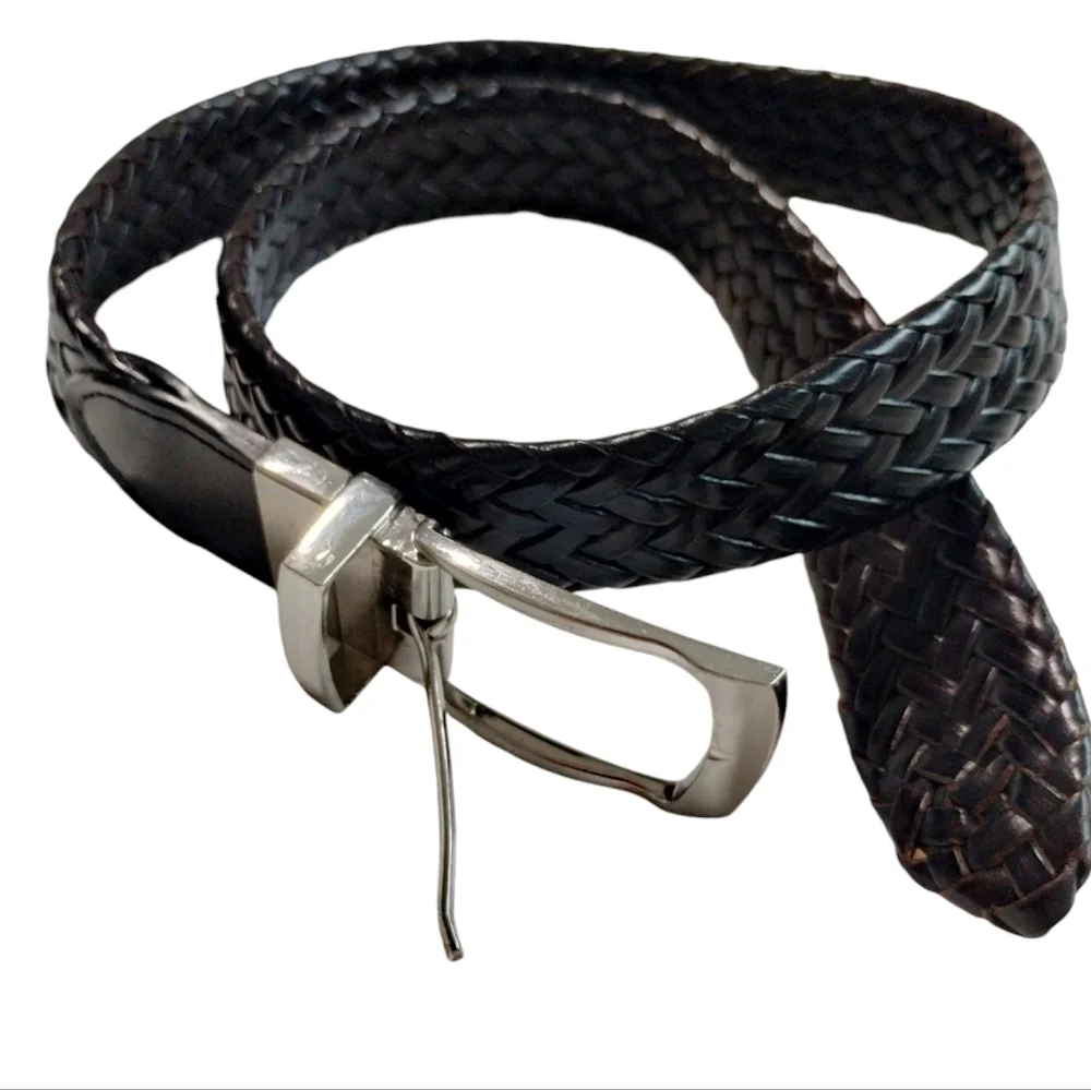 Joseph Abbound Reversible Black/Brown Leather Woven Belt Boys 26 Casual‎ Church